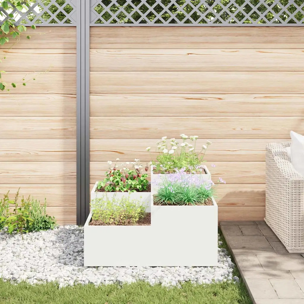Fioriere | Cassetta per fiori | Vaso da giardino Bianco 80 x 80 x 48 cm Acciaio