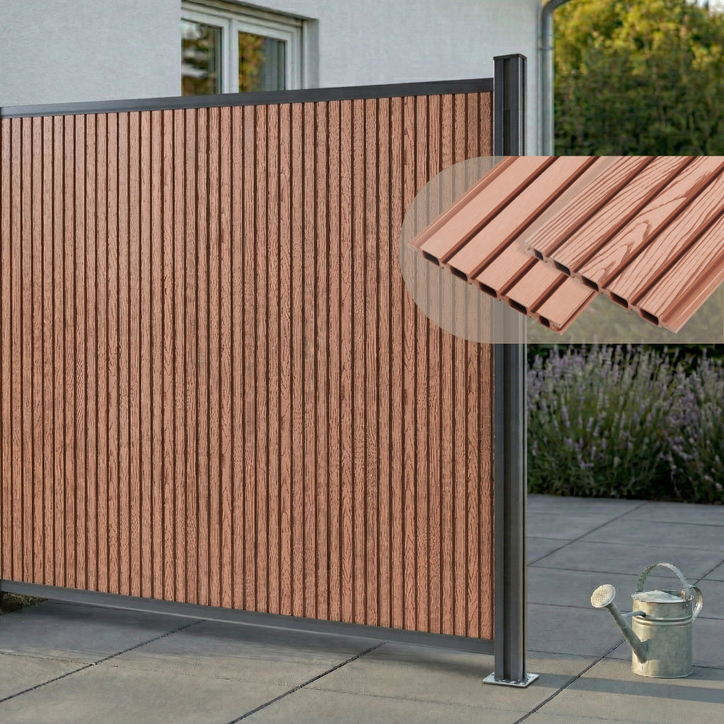 Recinzione Frangivista Grassano in WPC Modulo di Estensione con Montante (AxL) 185 x 175 - Marrone NEU.HOLZ