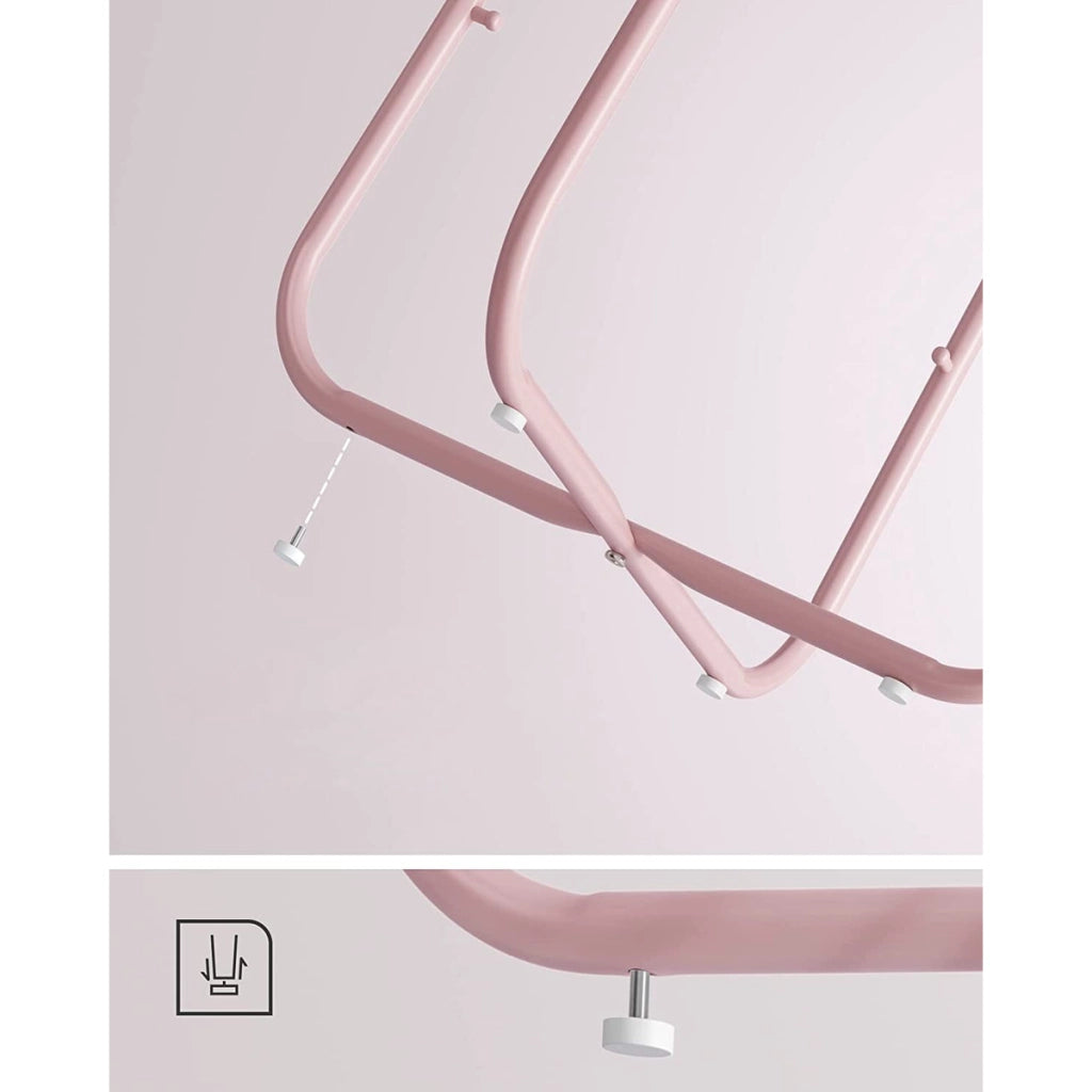 Tavolino rotondo moderno rosa pastello con cesto portaoggetti