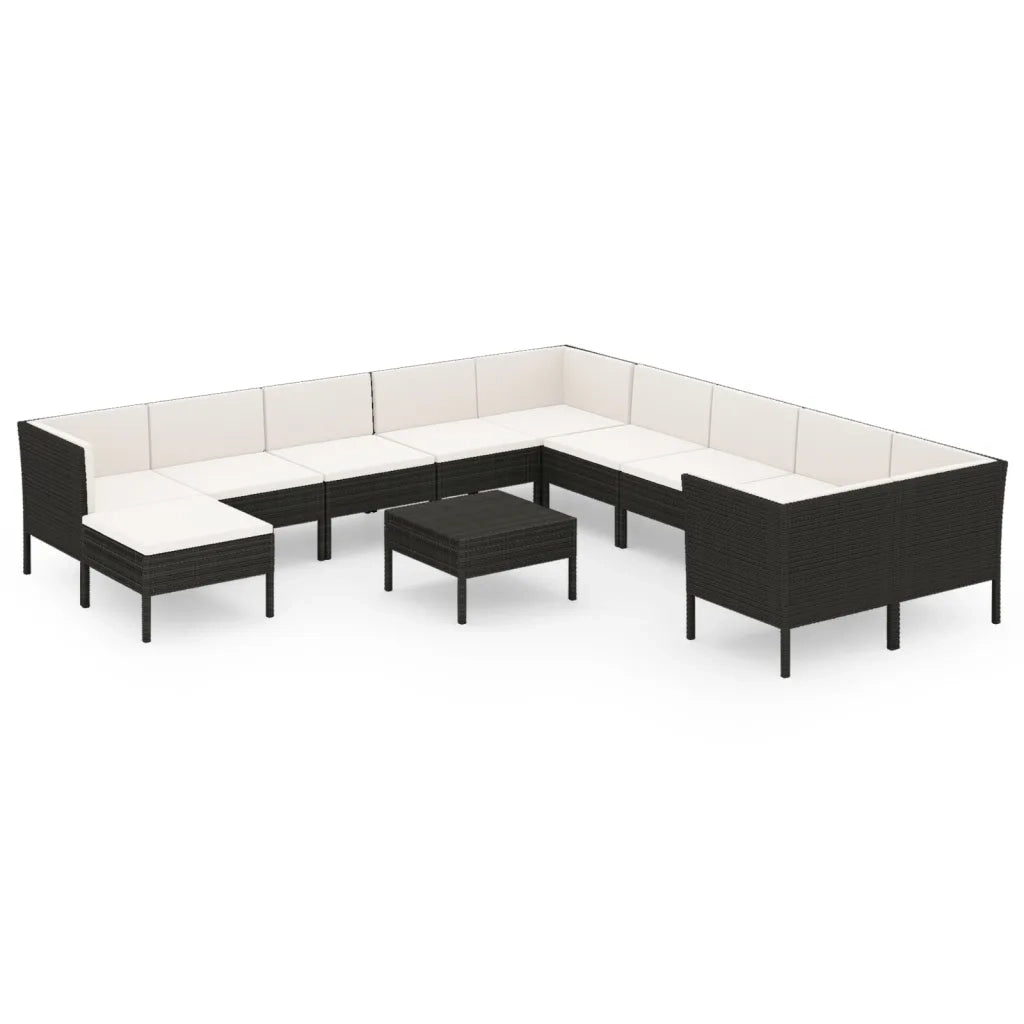 Set Divani da Giardino 12 pz con Cuscini in Polyrattan Nero 3094520