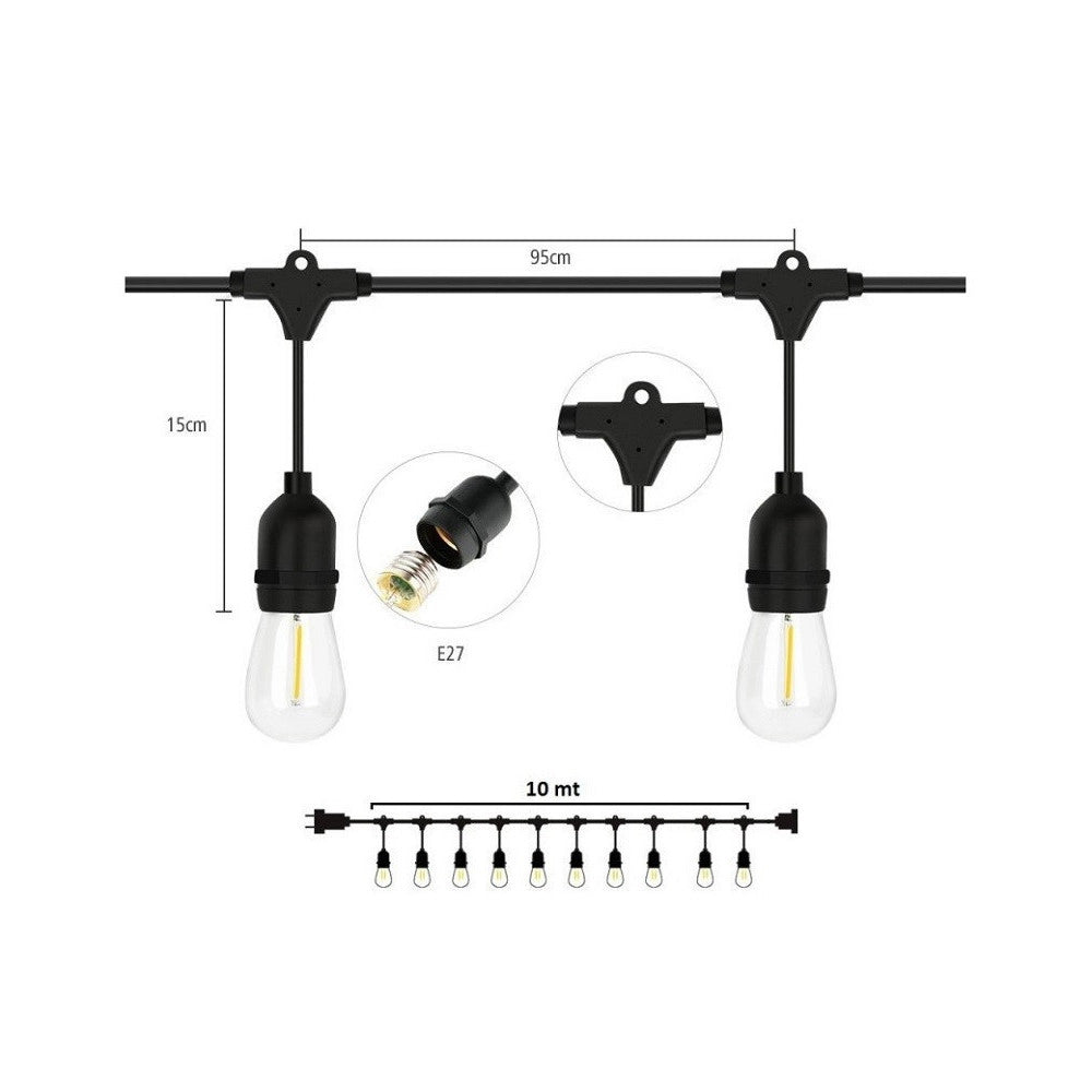 Trade Shop - Catena Luminosa Esterno Ip44 Cordoniera Portalampada A Cascata 10xe27 11mt St-ap -