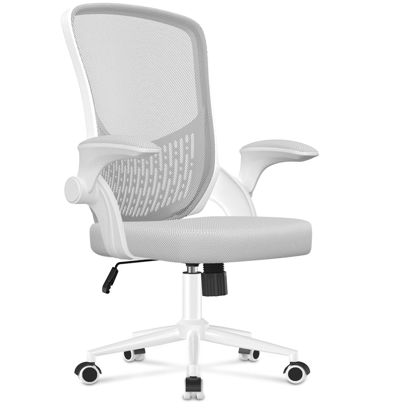 Sedia da ufficio con braccioli -  Sedia da ufficio ergonomica - con ruote - Sedia girevole regolabile in altezza - bianco-grigio