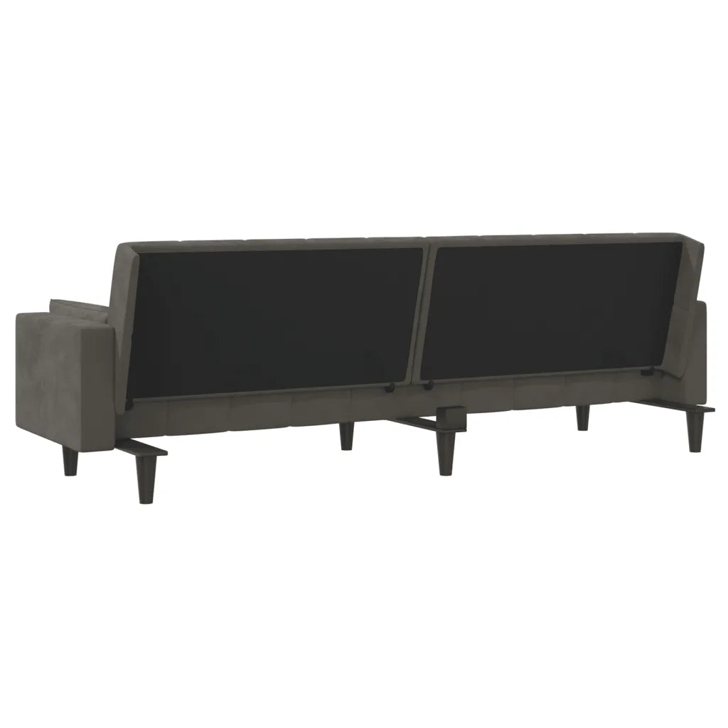 Divano Letto a 2 Posti con 2 Cuscini Grigio Scuro in Velluto 375848