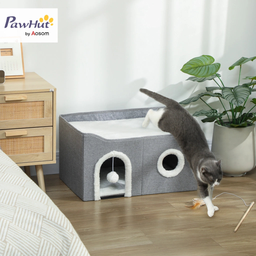 Casa per Gatti Pieghevole con Tiragraffi ¨C zephmum ¨C Grigio 60x40x34 cm
