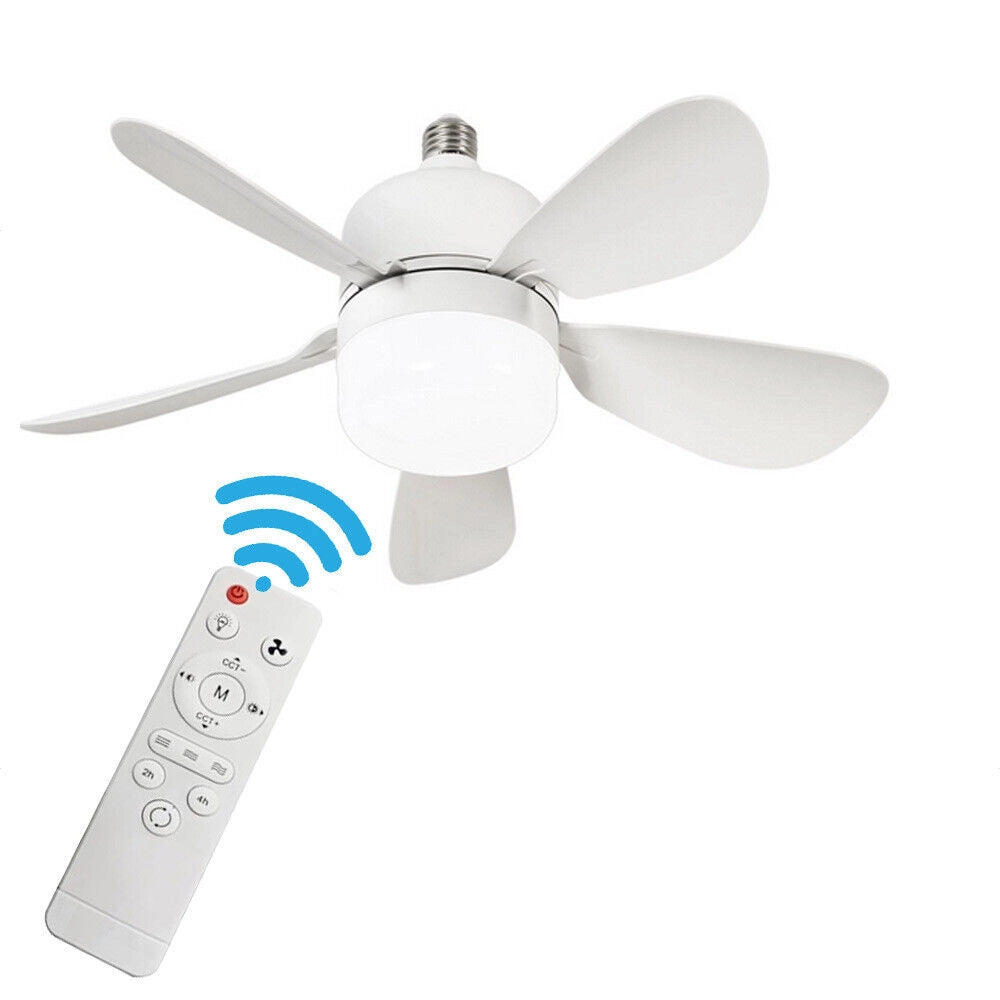 Lampadina LED E27 19W con Ventilatore 9W, Telecomando, Dimmerabile, CCT 3000K-4000K-6500K, 3 Velocità Regolabili