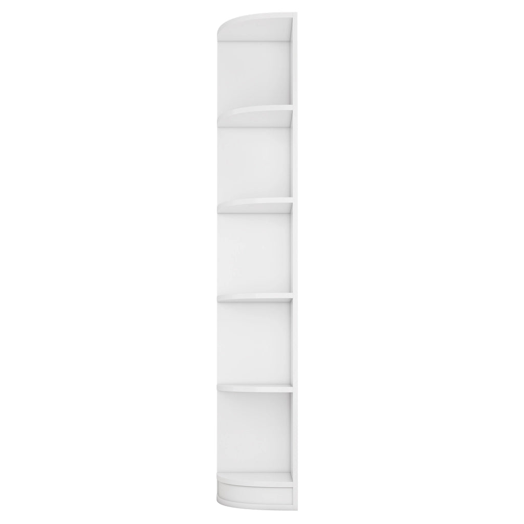 Libreria ad Angolo con 5 Ripiani; Design Triangolare Salvaspazio; Stile Moderno; in MDF; 42×30×180 cm; Bianco