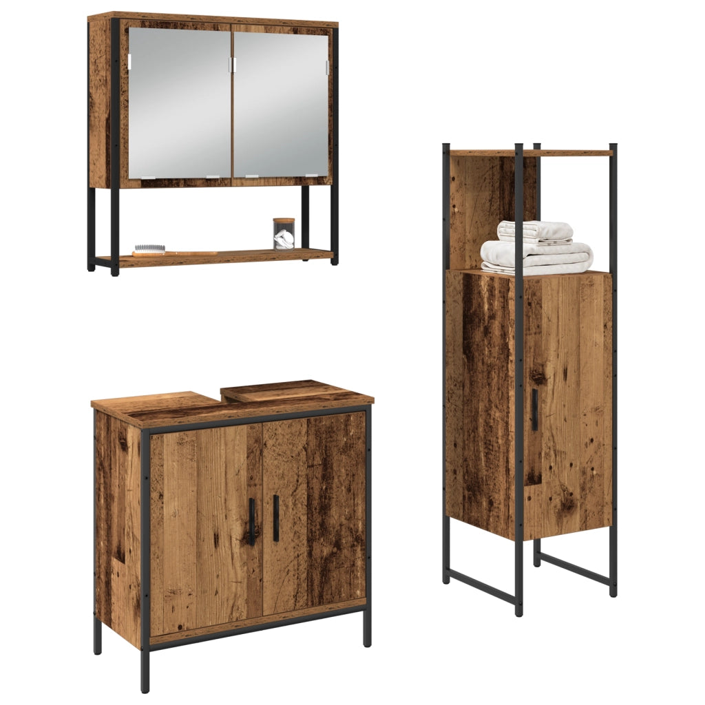 Set di mobili da bagno 3 pezzi in legno vecchio e legno ingegnerizzato