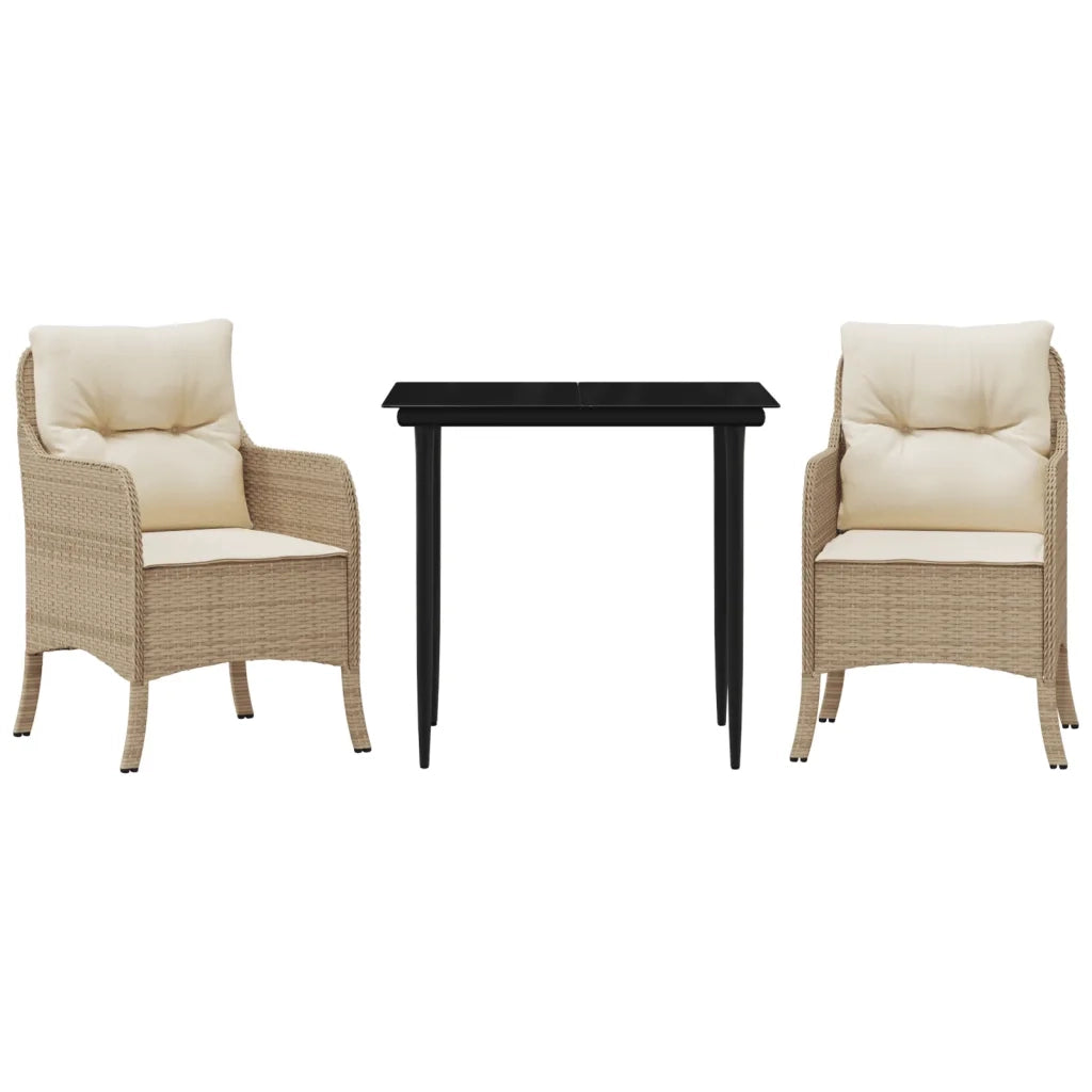 Set da Pranzo da Giardino 3 pz | Set Salotto da Giardino con Cuscini Beige in Polyrattan