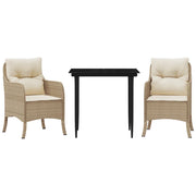 Set da Pranzo da Giardino 3 pz | Set Salotto da Giardino con Cuscini Beige in Polyrattan