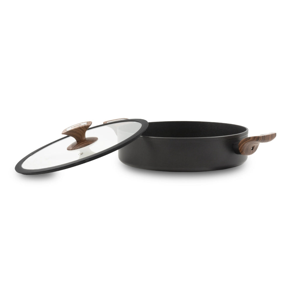 Tegame 2 maniglie con coperchio Elegance Wood 28 cm doppio fondo acciaio inox, manico Soft touch