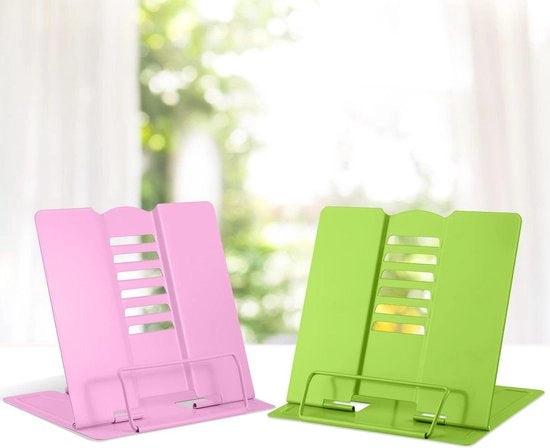 Sostegno per libri per cucina - Flessibile - Ripiegabile - Metallo - Libreria per libri in cucina - Tablet - Rosa - Verde