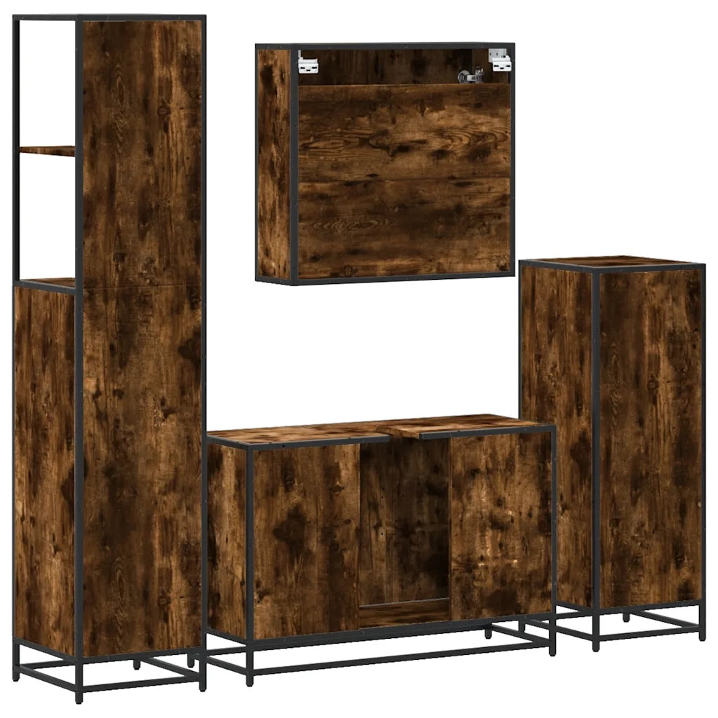Set Mobili da Bagno 4 pz Rovere Fumo in Legno Multistrato 3301252
