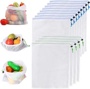 Set di sacchi di frutta e verdura riutilizzabili 8 pezzi trasparenti 42 x 30 cm lavabili - Sacchi di contenimento per frutta e verdura - Bianco.