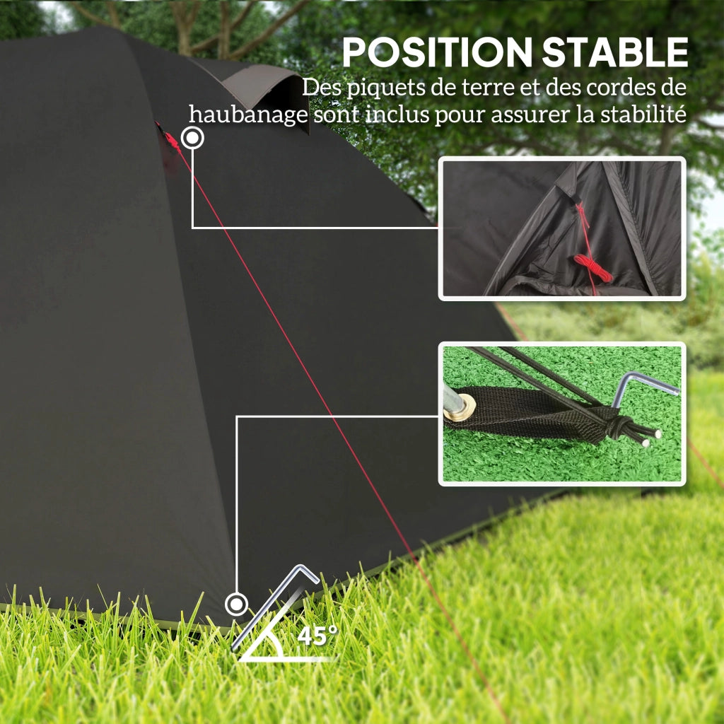 Tenda da campeggio familiare tunnel impermeabile 3000mm 3 porte 2-4 persone ¨C Xylo ¨C 3,6x2,5x1,3m nero