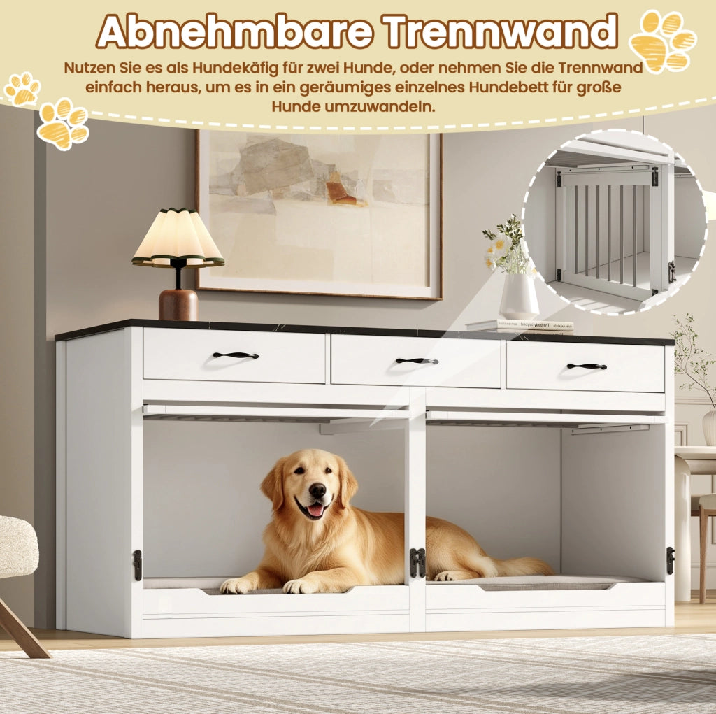 Mobile kennel per cani in MDF e metallo con 3 cassetti