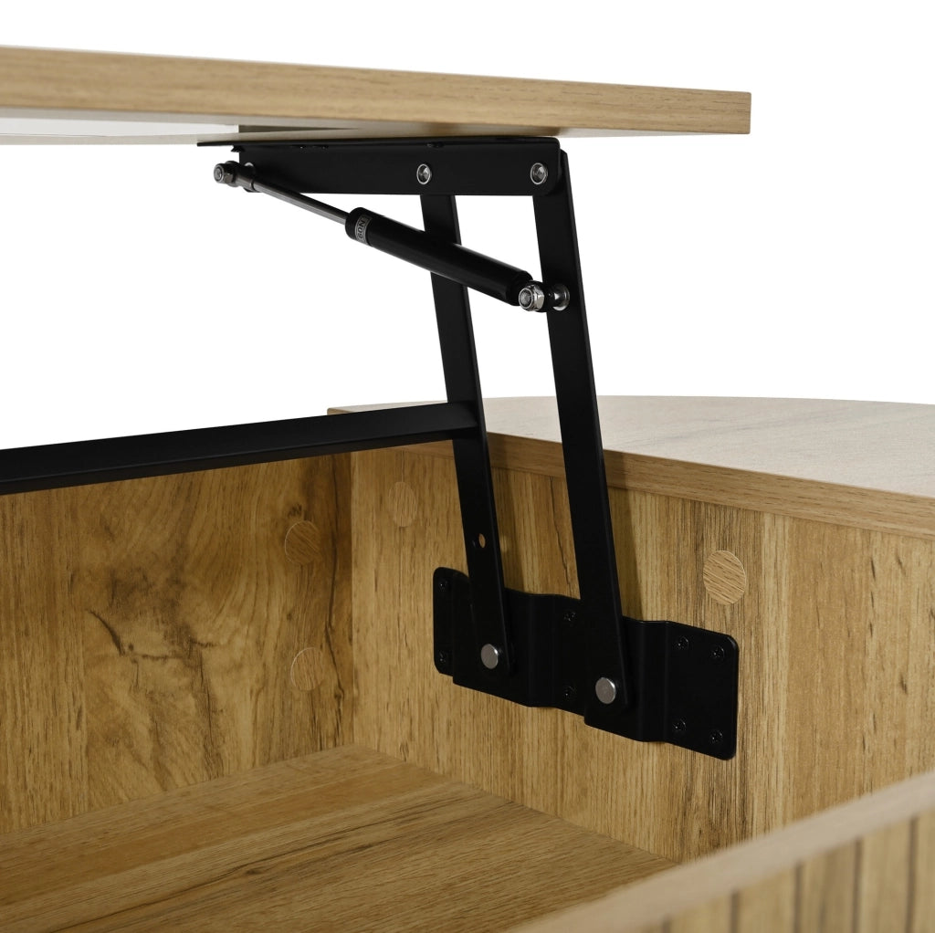 Tavolino da caffè sollevabile ovale 100 x 50 x 40;5 cm in MDF effetto rovere
