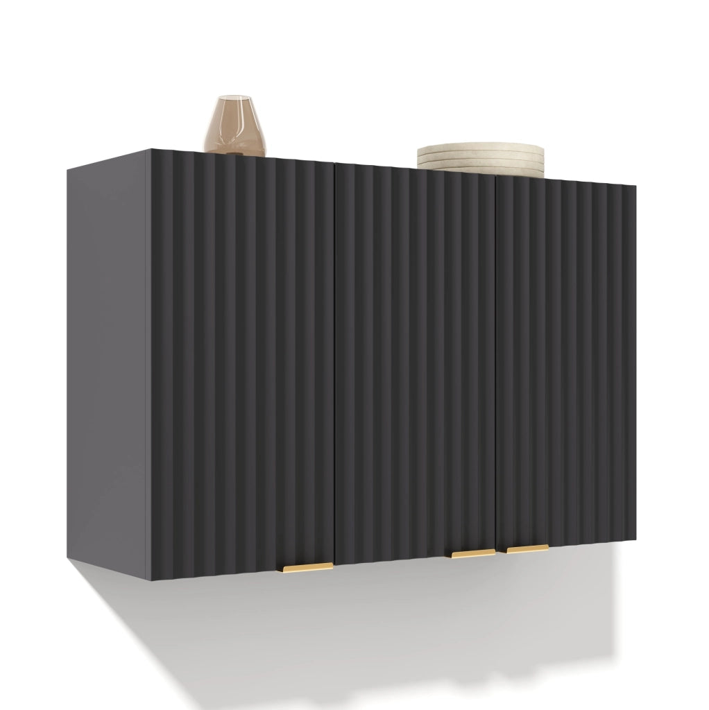 Pensile da parete con 3 ante in MDF; 90 x 29 x 60 cm; nero
