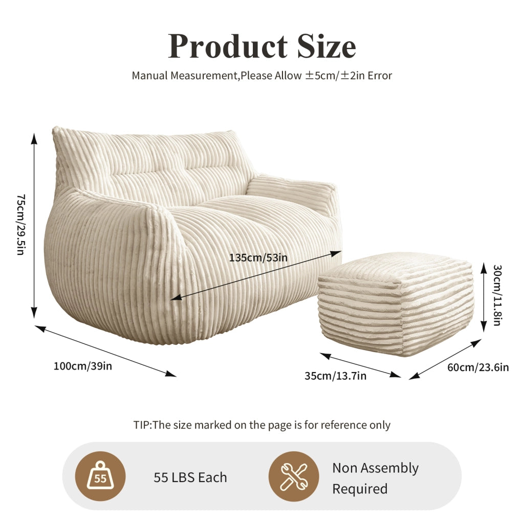 POLTRONA SACCO Oversize Bianca in Flanella, Design Ergonomico, 1 pezzo