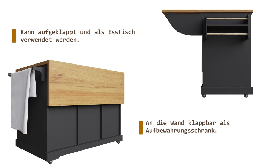 CARRELLO SERVIZIO PIEGHEVOLE 147x70x93 cm Nero MDF e Metallo