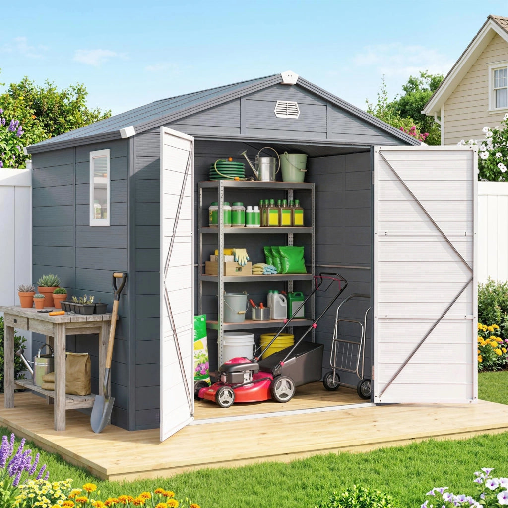 Casetta da giardino in plastica e metallo con finestra di ventilazione ¨C zephmum ¨C 240x190x180 grigio