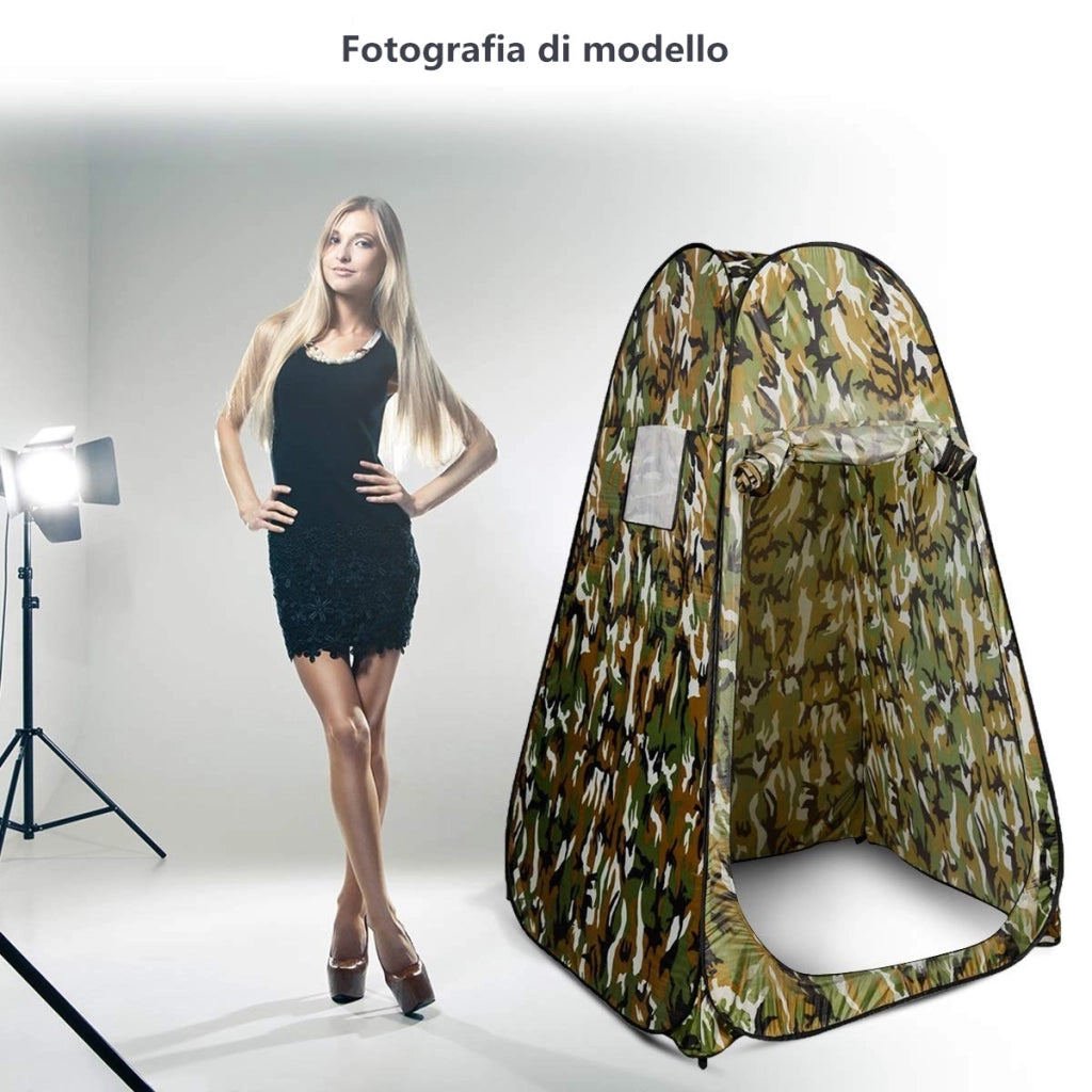 Tenda spogliatoio da esterno ad apertura istantanea Pop-up portatile per campeggio, spiaggia, doccia 120x120x190cm Verde mimetico-Tende