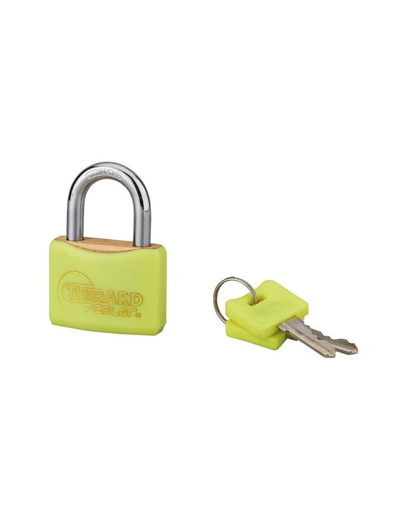Lucchetto con chiave Mach, ottone, esterno, giallo, guscio pvc, 40mm 2 chiavi - THIRARD