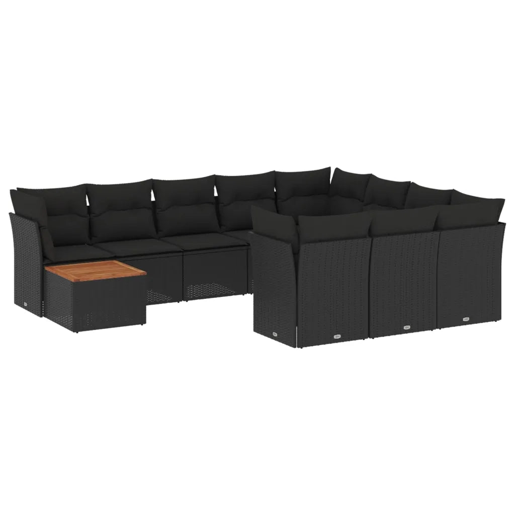 Set Divani da Giardino 11 pz con Cuscini in Polyrattan Nero 3223843