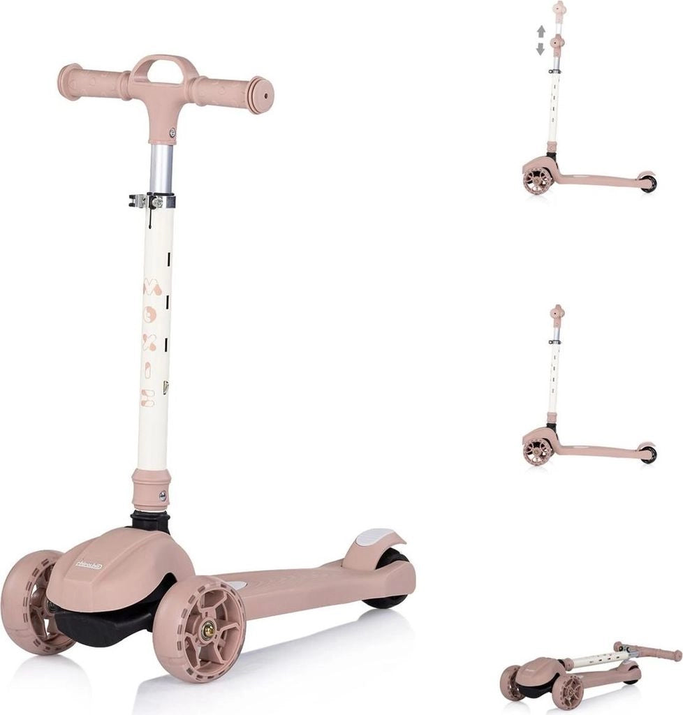 Monopattino per Bambini 3 anni Rosa Modello Luxury fino a 50kg Scooter con ruote LED Pedana antiscivolo Freno incluso Re