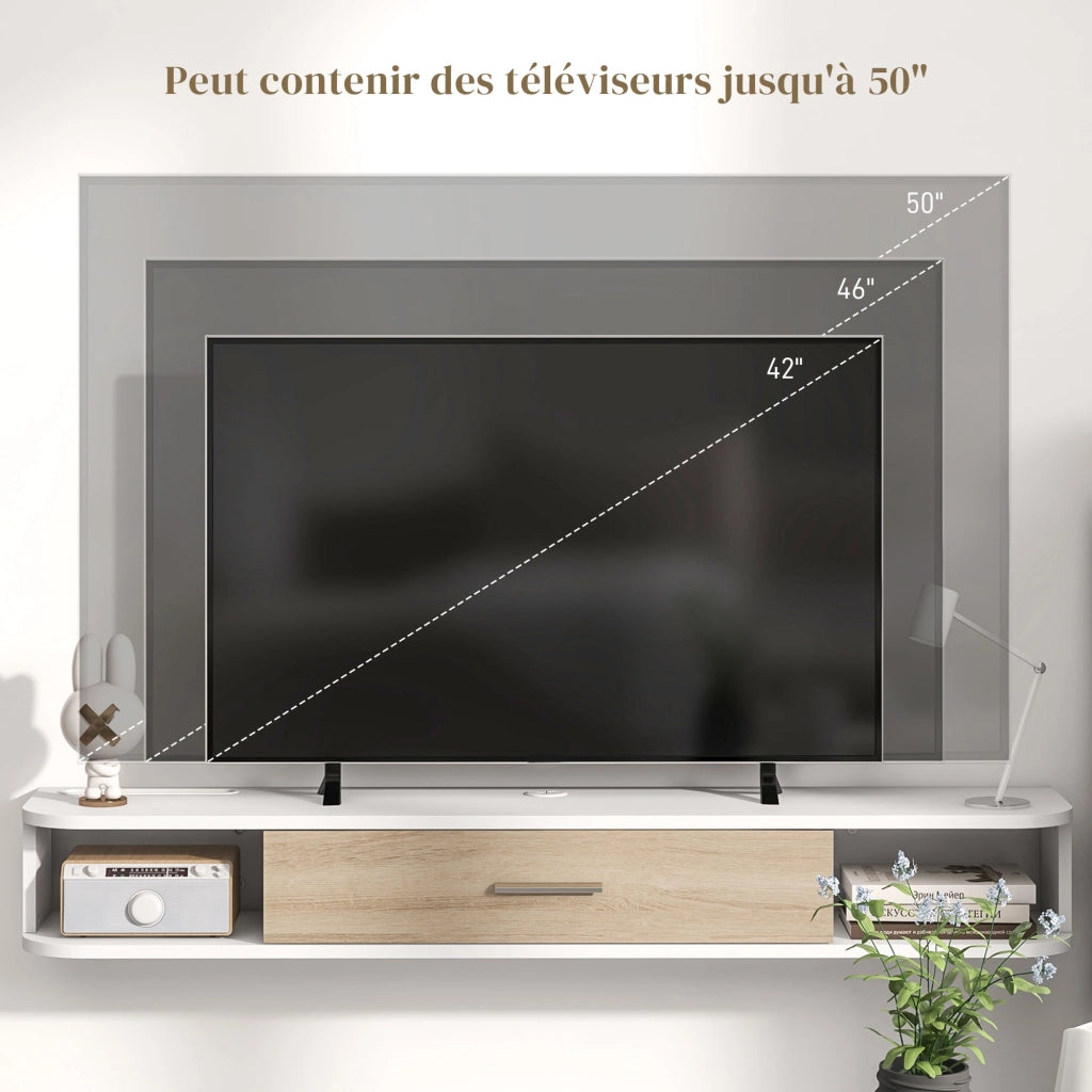 Mobile TV a parete per schermi fino a 50 pollici con ripiani aperti e ante ¨C zephmum ¨C bianco