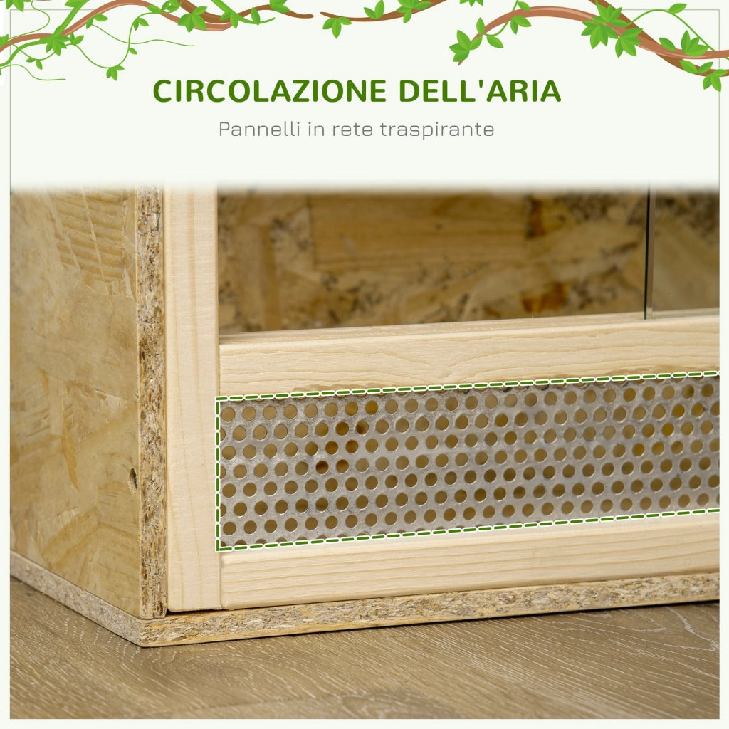 Terrario per Rettili 60x29,5x29,5 cm con Porte in Vetro Scorrevoli e Pannelli in Rete in Legno