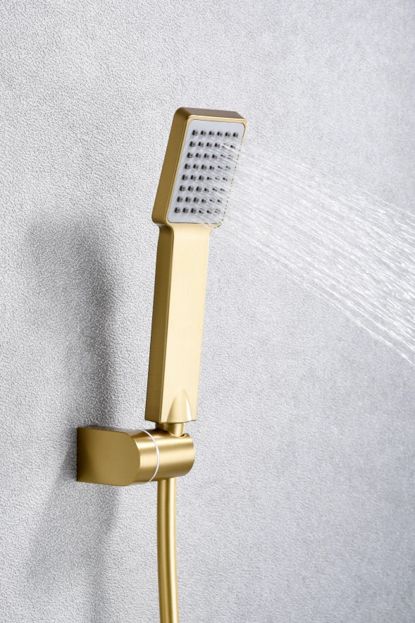 IMEX Miscelatore doccia in ottone con finitura PVD oro spazzolato portamanopola in ABS tubo flessibile metallico 180 cm manopola quadrata cartuccia ceramica Ø35 mm – Modello Imex-BDP048-5OC