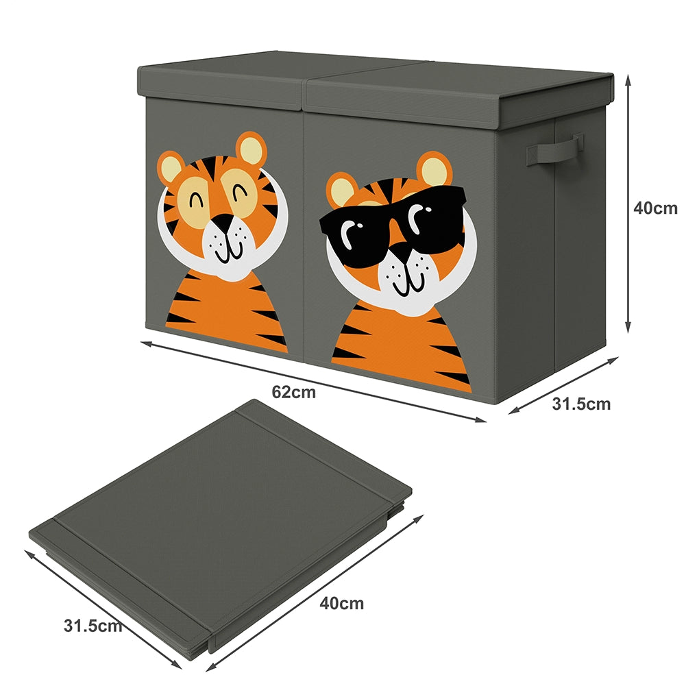 Box Contenitore Giocattoli con Animali Doppio Pieghevole 80L Grigio Salvaspazio