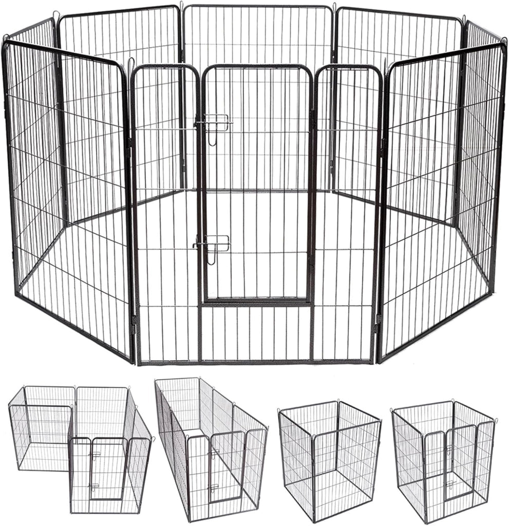 Recinto per Cani da Interno ed Esterno, Recinzione per Animali Domestici con 8 Pannelli di Metallo, Box per Cani, Gatti e Conigli (80 x 100 cm)
