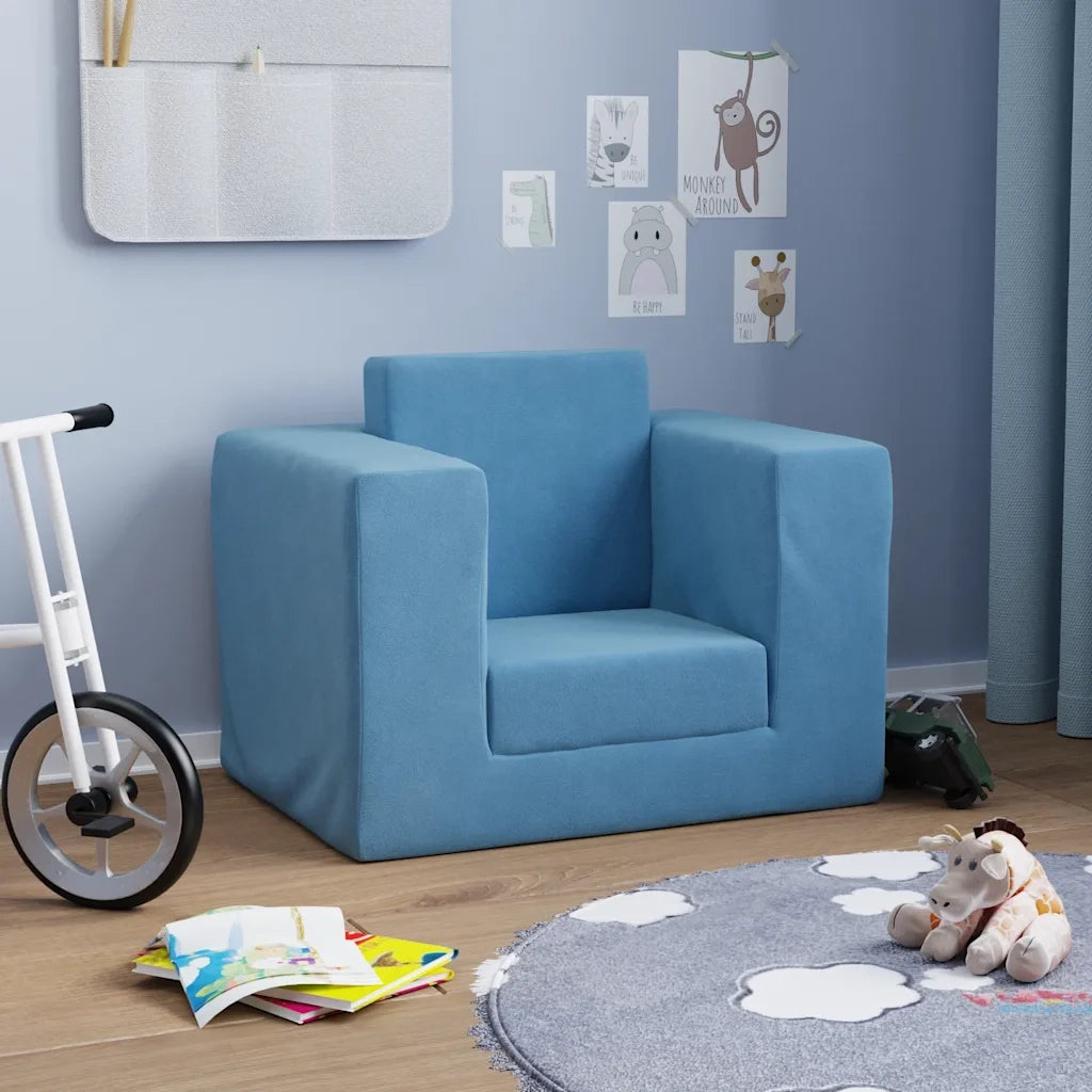Divano per Bambini-Sofa-Divanetto Blu in Morbido Peluche 805103