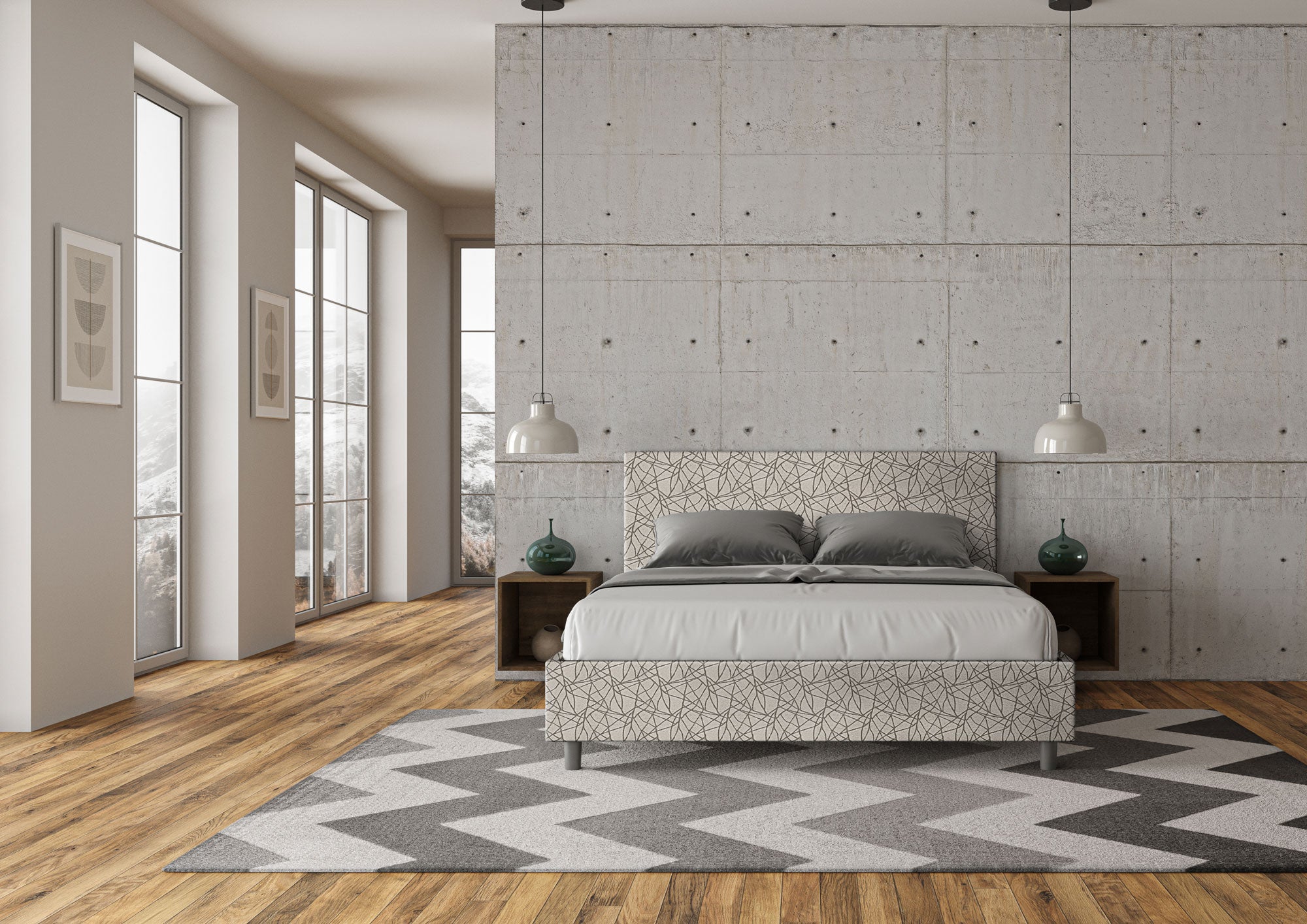 Letto Matrimoniale 160x200 cm con Rete Adele Era 02 Grigio