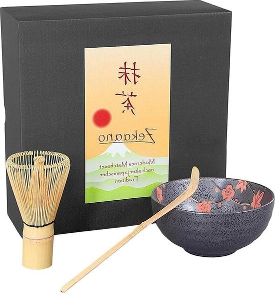 Set di Matcha 3 pezzi antracite-rosso - contenitore di matcha in bambù - Aricola