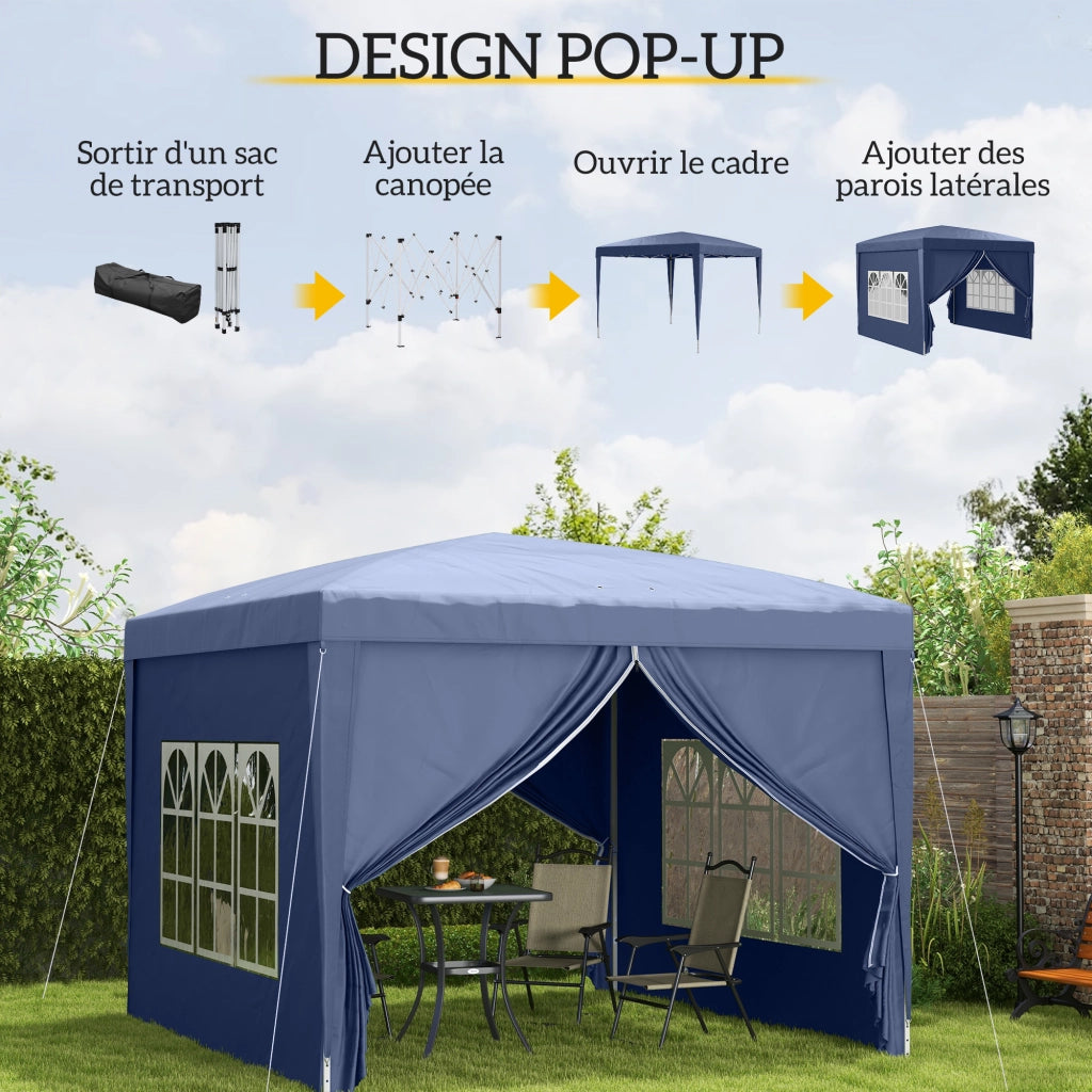 Tendone Pieghevole per Giardino ¨C Zephmum ¨C Blu 300x300x258 cm con Finestre e Custodia