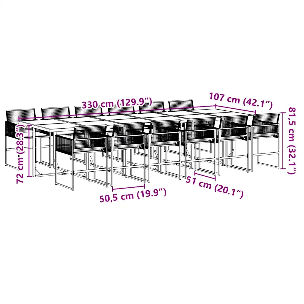 vidaXL Set da Pranzo da Giardino 13pz con Cuscini Nero in Polyrattan