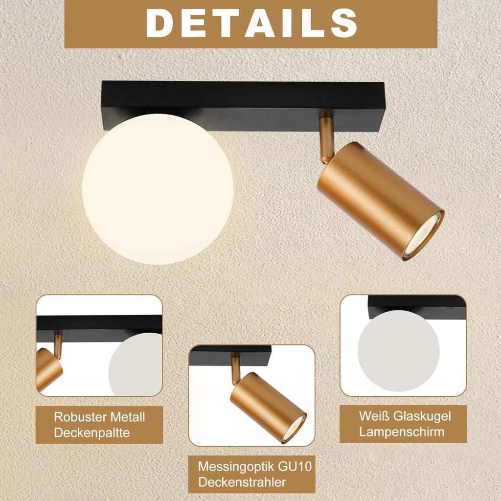 ZMH Faretto da soffitto 2 fiamme E14 moderne metallo sfera vetro 40cm per corridoio cucina