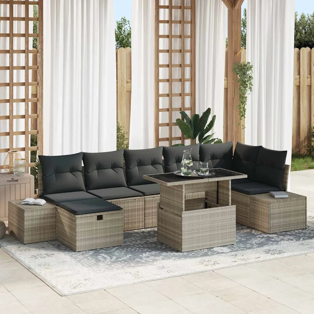 Set Divano da Giardino 8 pcs Grigio chiaro Poly Rattan 3359889