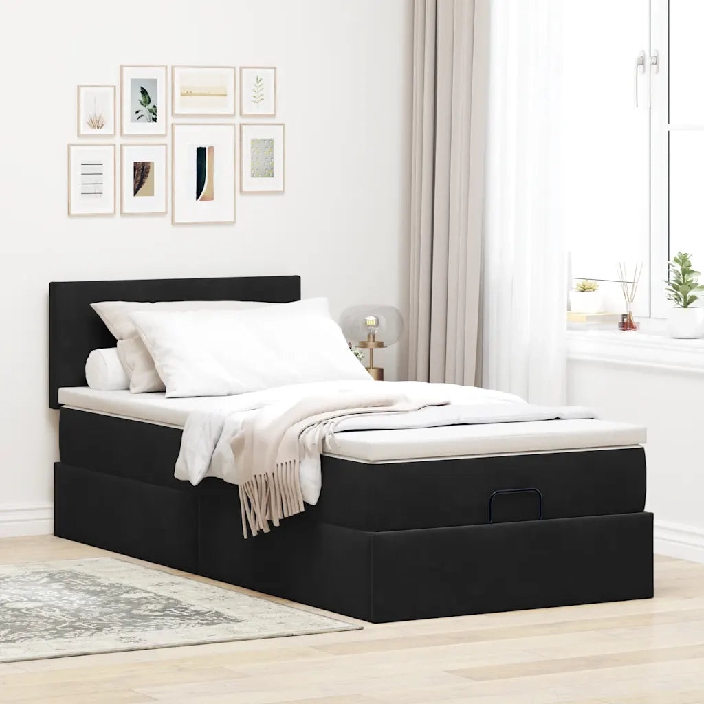 Struttura Letto Pouf con Materasso Nero 100x200 cm Velluto 3311683