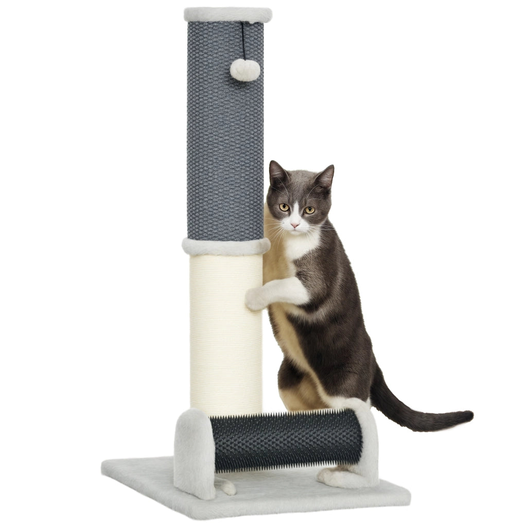 Grattatoio per Gatti in Sisal con Spazzola e Palla ¨C Zephmum ¨C Grigio e Crema 40x48x85 cm
