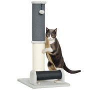 Grattatoio per Gatti in Sisal con Spazzola e Palla ¨C Zephmum ¨C Grigio e Crema 40x48x85 cm