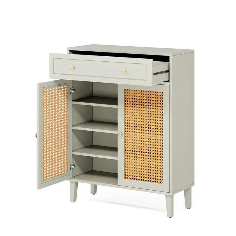 Mobile porta scarpe con ripiani regolabili e cassetto; per ingresso e corridoio; in MDF; verde menta; 80 × 35 × 100 cm