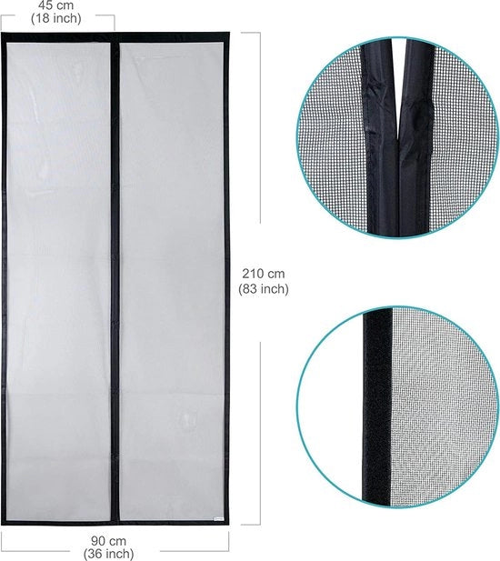 Veloce VP Tendal Magnetico, Protezione dagli Insetti, Schermo per Balaustre, 2 volte più Duraturo del Modello Classico, Sicuro per Gatti, Magneti più Forti, Nastro Magnetico di 3,8CM, Non si Sfilaccia (90x210CM, Nero)