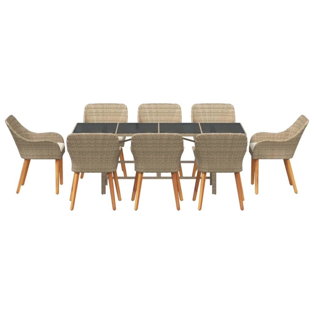 Set da Pranzo per Giardino con cuscino 9 pcs Beige polyrattan 3261630