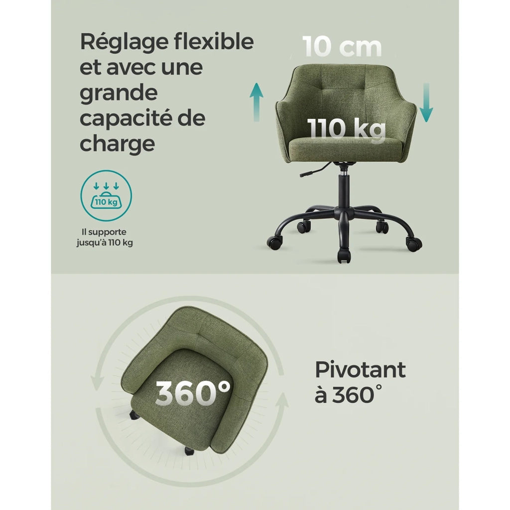 Sedia da ufficio sedia girevole seduta comoda ed ergonomica altezza regolabile portata 120 kg struttura in acciaio tessuto effetto lino verde 12_0005882