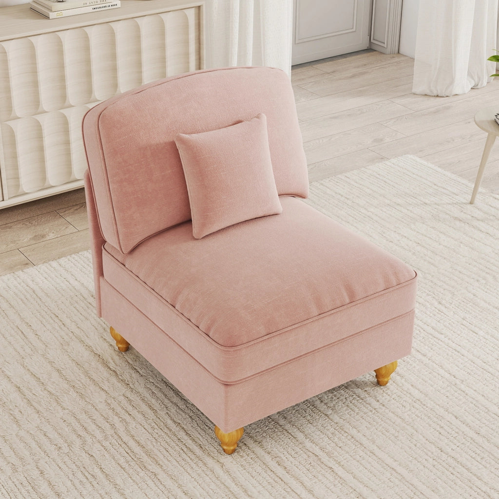 Divano in chenille rosa con cuscino incluso e gonna removibile, 2 look