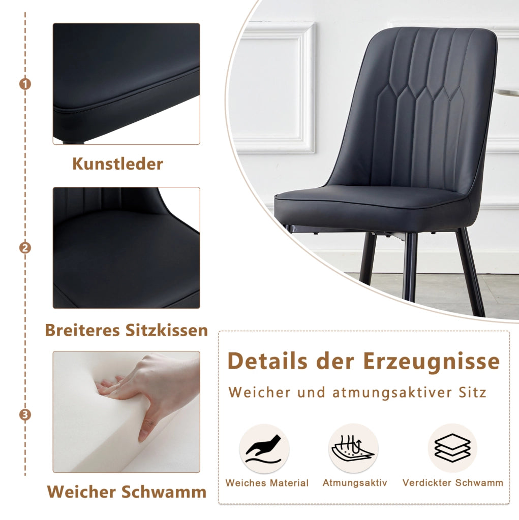 Sedia da pranzo moderna in PU nero con gambe in metallo nero