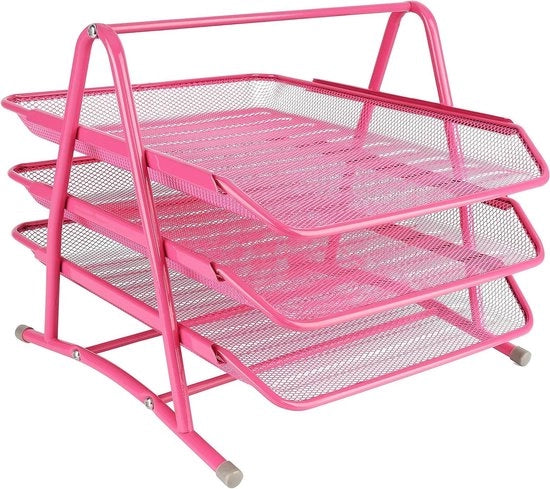 Documenten Tray - Papieropslag - Roze - Organizer - Metalen - A4 Formaat - Bureau - 3 Laags